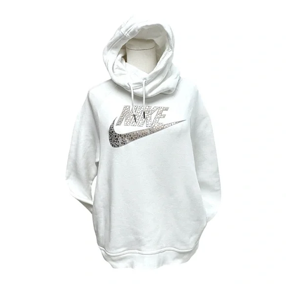 ❌ Nike Womens White Rally Funnel Pullover Hoodie Sweatshirt Womens Size M
