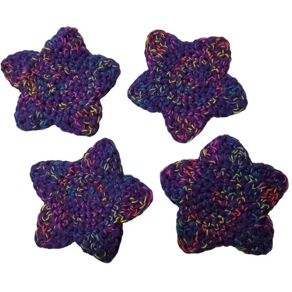 Handmade Crochet Cotton Purple Rainbow Spiral  4 Star Coaster Set FREE SHIPPING