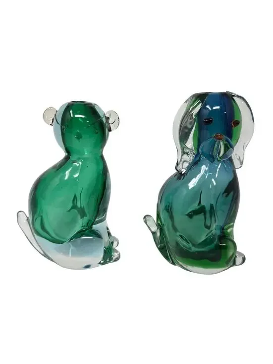 Vintage Drioli Murano Glass Cat Dog Decanter Pair Ferro Lazzarini
