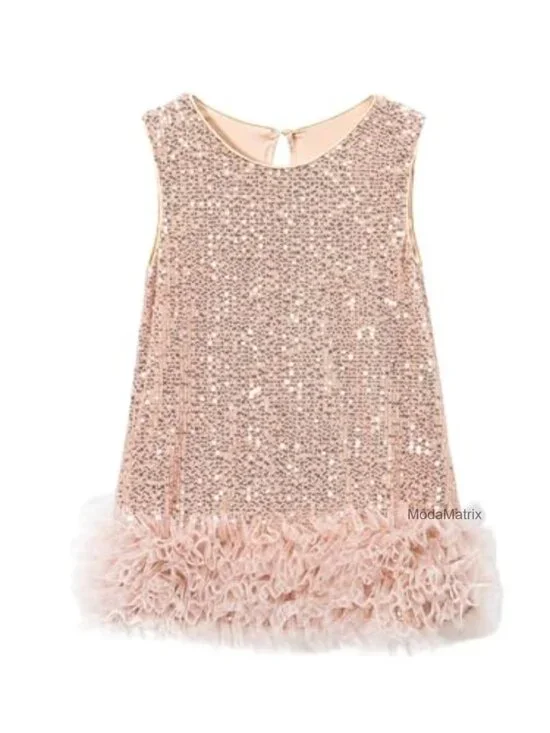 Toddler Girls Sequin A-Line Sparkly Gown Mesh Party Dress Sleeveless