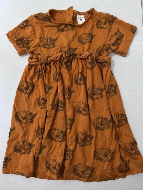 KATE QUINN Short Sleeve Rainbow Empire Dress in Teak Sleeping Fox 18-24 Months