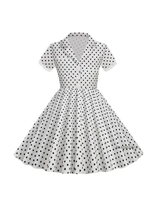 Vintage 1950s Polka Dot Swing Dress Girls Retro Rockabilly Audrey Hepburn Style
