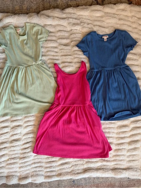 Cat & Jack Girls' Ribbed Sleeveless & Short Sleeve Dress - Pink, Mint & Blue