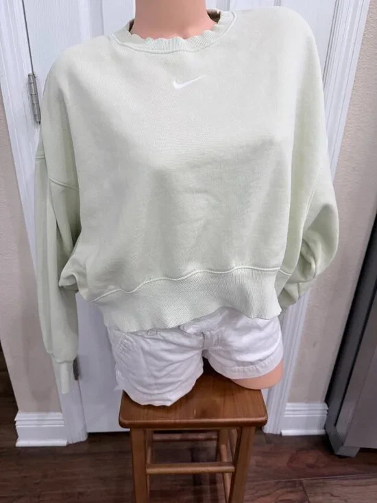 Nike Phoenix Fleece Oversized Cropped Crewneck Sweatshirt Light Pistachio S