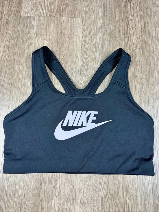 Nike Dri Fit Women's Black Logo Sports Bra White Logo Medium Support Size Large