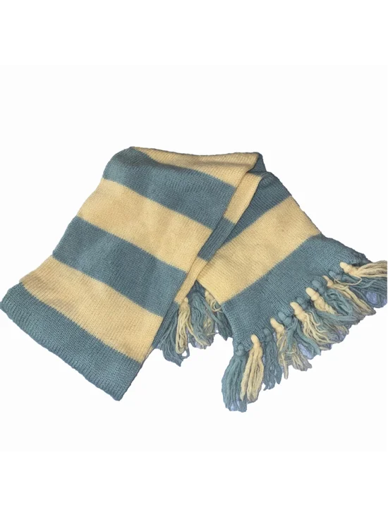 Women's Striped 100% Wool Scarf One Size Light Blue and Cream WPL 6271
