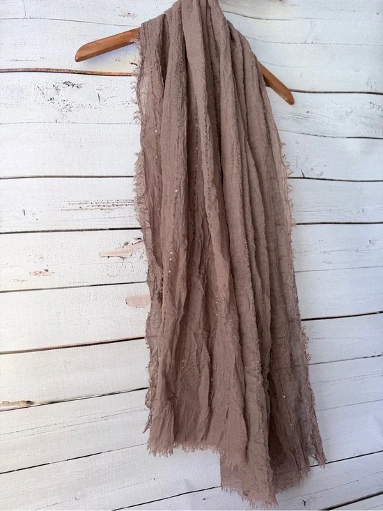 Lightweight Taupe Crinkled Scarf - Versatile Women's Wrap