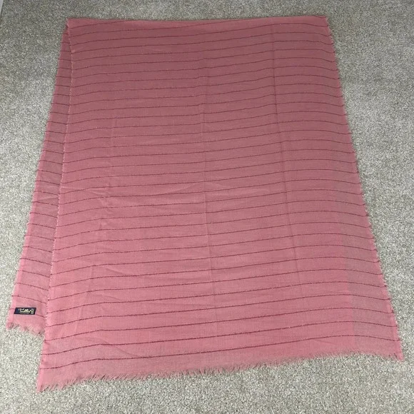 Jasmine Pashmina Scarf Rose Pink Metallic Striped Fringe Wrap Made in Turkey