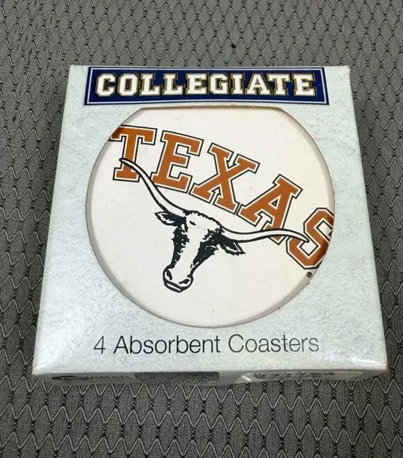 Collegiate Coasters Texas Set of 4 Stoneware Cardboard NEW