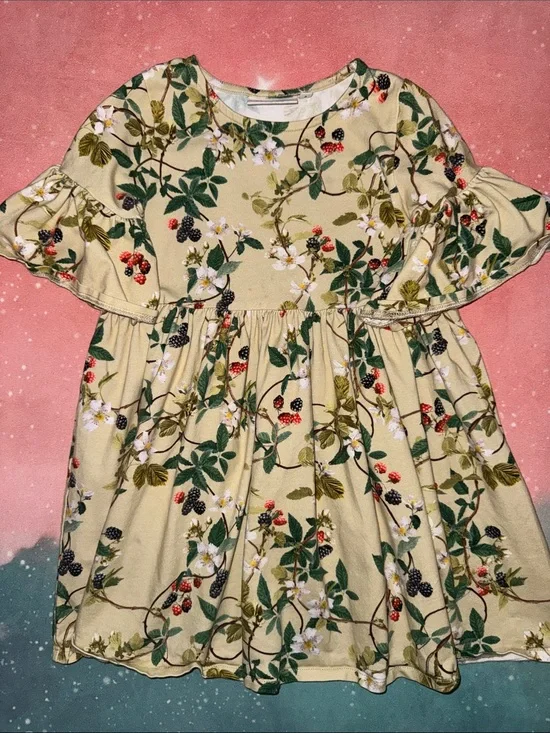Molo Cream Floral & Berry Ruffle-Sleeve Dress girls 3 4 98 104 organic