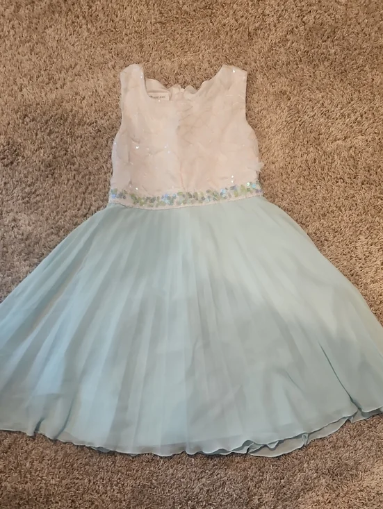 Bonnie Jean White and Light Blue Girls' Sequin Floral Waist Dress