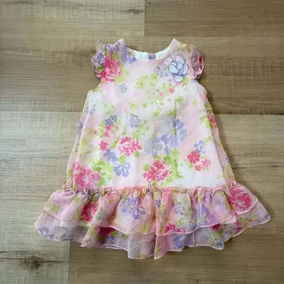 George Baby Girls Floral Ruffle Dress Pink 18 Months