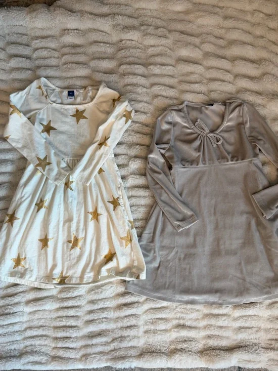 Old Navy dresses: Cream with Gold Star Accents and Silver Velvet