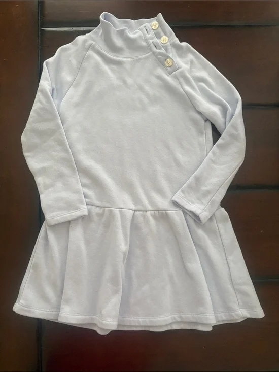 J Crew Crewcut Girls' Light Blue Long Sleeve Button-Shoulder Dress