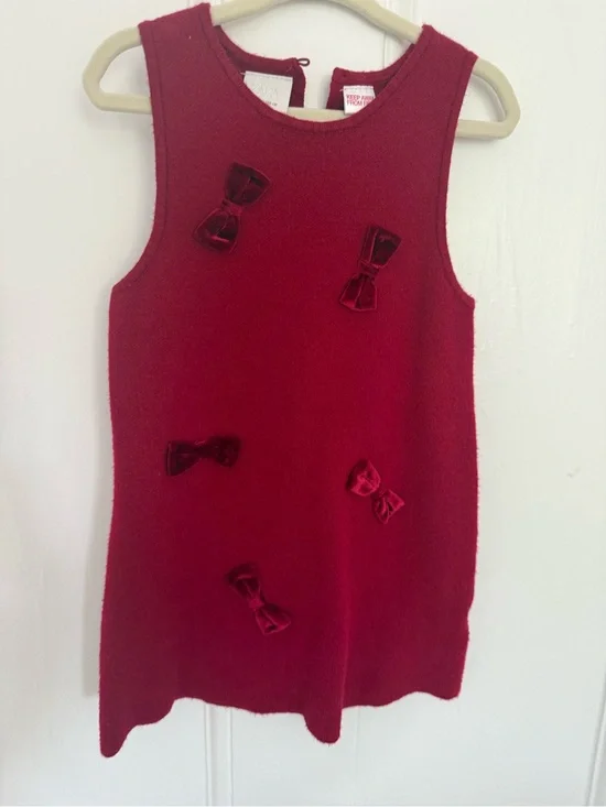 Zara Girls Red Knit Dress with Velvet Bow
