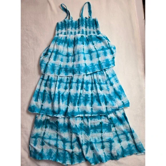 Calypso‎ St. Barth  Girls Blue Tie Dye Tiered Smocked Sun Dress Coastal S 6 6X