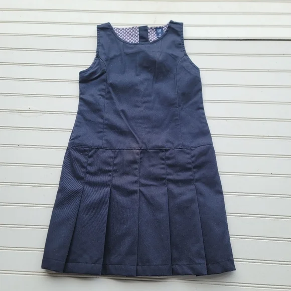 Gap Kids Girls Navy Blue Uniform Jumper Dress Sleveless Plaid M (8)