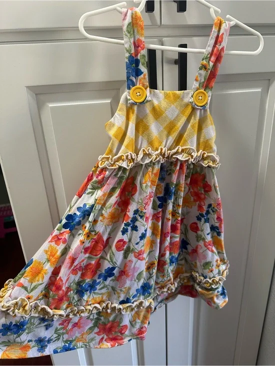 Jona Michelle Yellow Gingham & Multicolor Floral Sundress