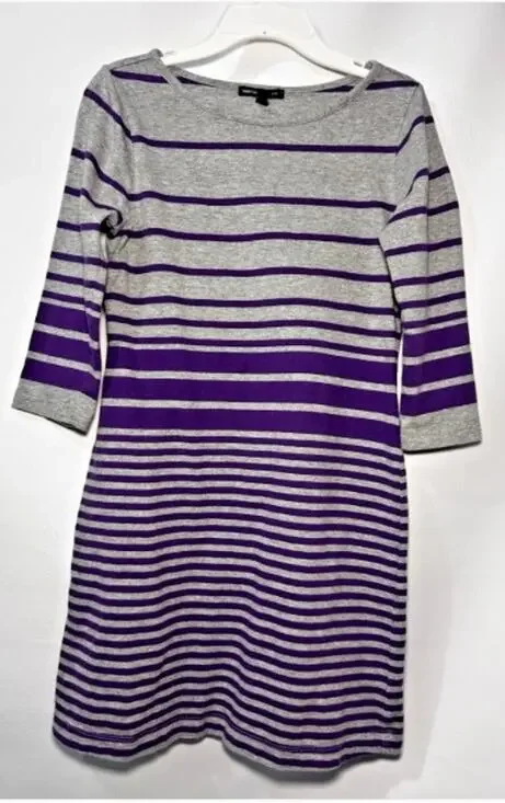 GapKids Girls Gray & Purple Striped Dress Size 10 100% Cotton 3/4 Sleeve Casual