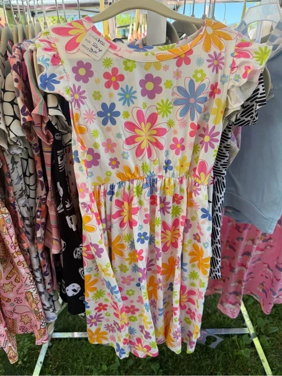 Girls' Floral Ruffle Sleeve Dress - Multicolor
