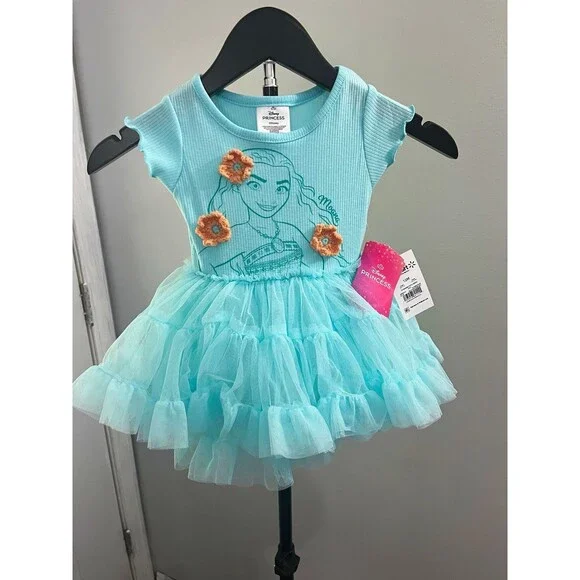Disney Princess Moana Girls 12M Blue Tulle Tutu Dress Ruffle Layered Party