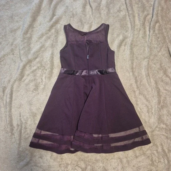 Calvin Klein Girls Plum Purple Mesh Yoke Fit Flare Party Dress Size 10