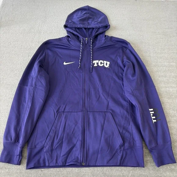 Nike Therma Fit Full Zip Sweater Men L Purple Texas Christian University Hoodie