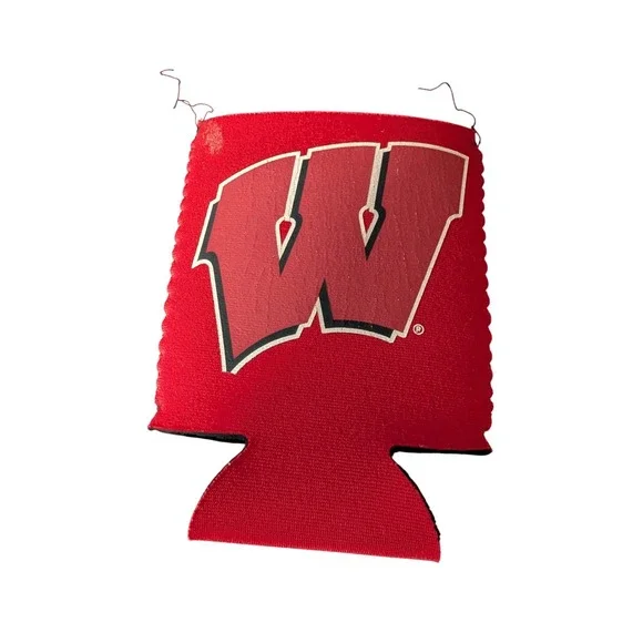 Wisconsin Badgers Can Cooler Red Neoprene Motion W Logo Tailgate Drink Sleeve