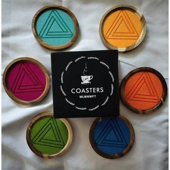 WLWNWFT Bamboo Coaster Set of 6 with Lid Holder & Colorful Insert
