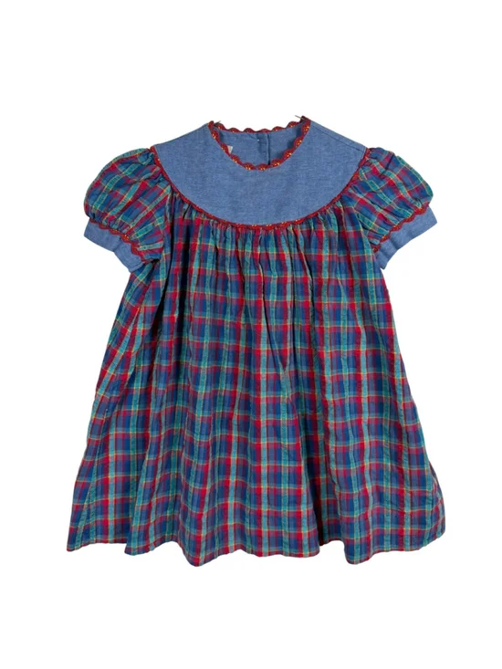 Catherine Rebecca Vintage Bishop Dress Multi Plaid Cotton Puff Sleeve Girls 3T