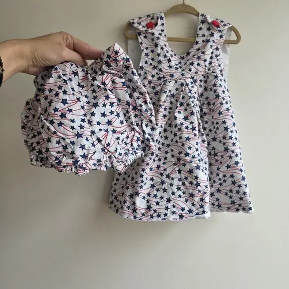 VTG Handmade 18 To 24 Month Toddler‎ Patriotic Dress Matching Bloomers Sparkly