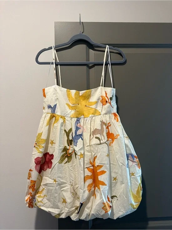 White Floral & Animal Print Bubble Dress