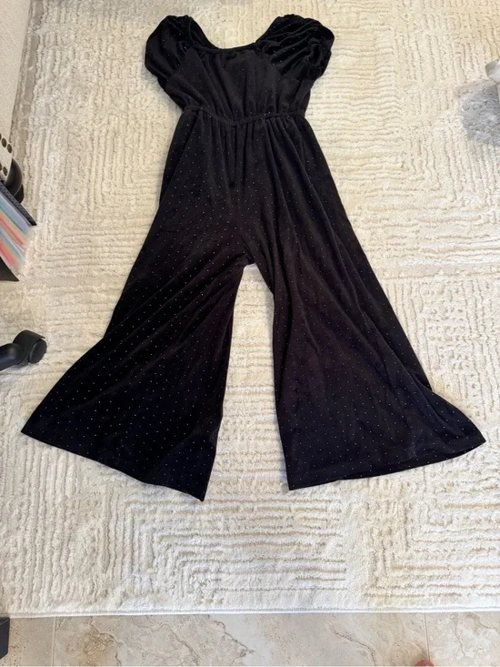 Tahari Black Wide-Leg Jumpsuit with Subtle Rhinestones