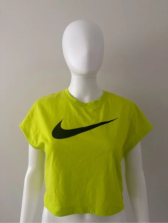 Nike Neon Green Cropped Tee with Black Swoosh
