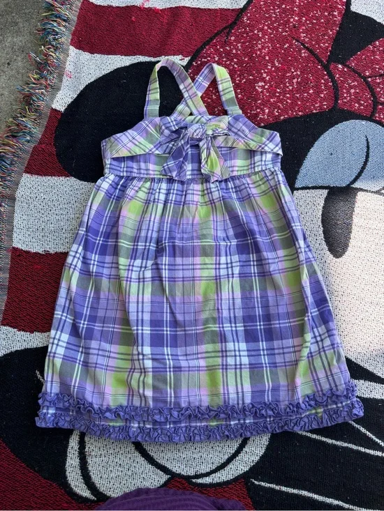 HARTSTRINGS PURPLE PLAID BOW FRONT RUFFLE EDGE DRESS SIZE 6 GIRLS
