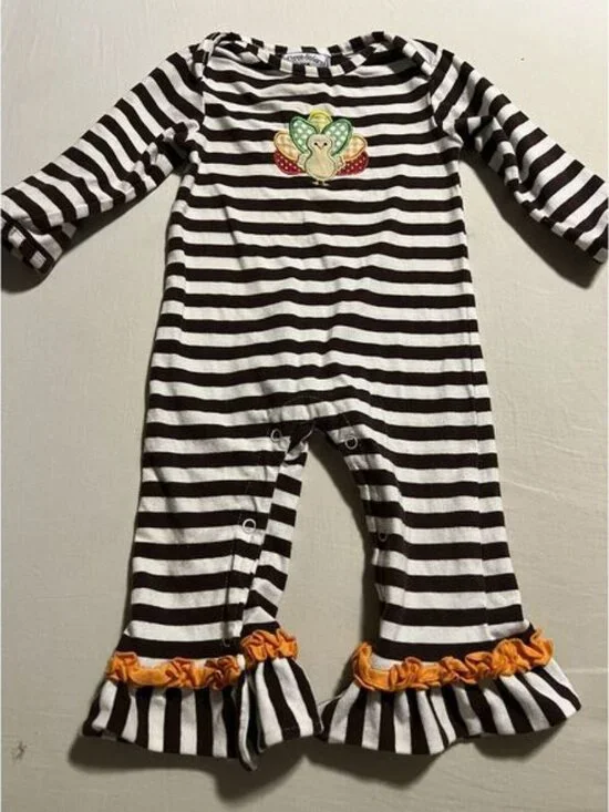 Three Sisters Baby‎ Girl 9M Coverall Thanksgiving Turkey Appliqué Outfit