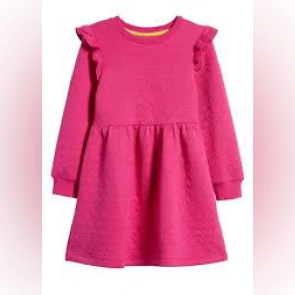 Mini Boden Quilted Ruffle Sweatshirt Dress Pink Size 8/9