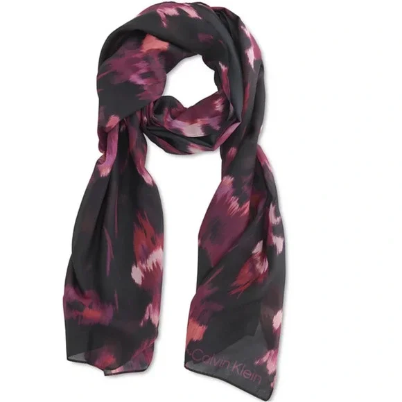 Calvin Klein Women's Abstract Multicolor Floral Chiffon Scarf One Size