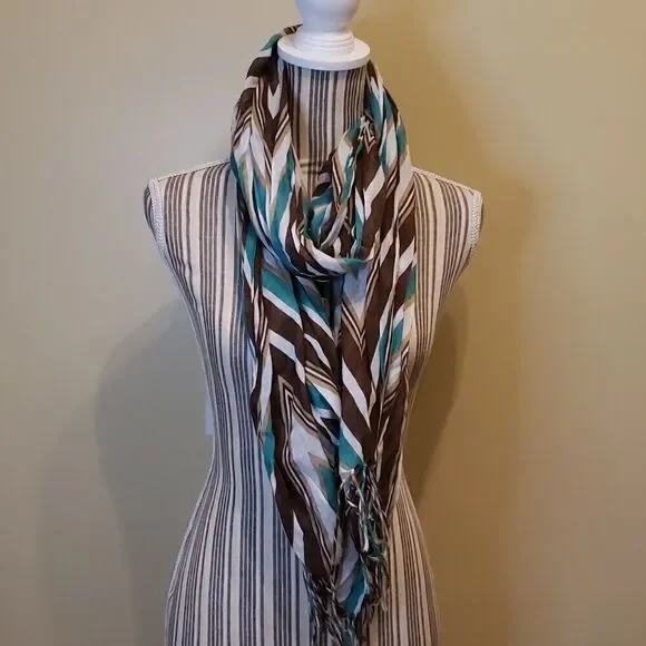 ❤ 3/$20. Brown Teal and white scarf. Lightweight.