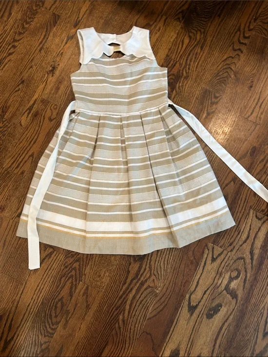 Bonnie Jean Beige and White Striped Fit-and-Flare Dress