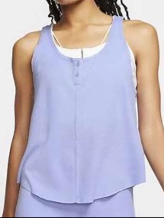 Nike Yoga Dri-FIT Waffle Knit Henley Tank Top - Oxygen Purple - Size Large