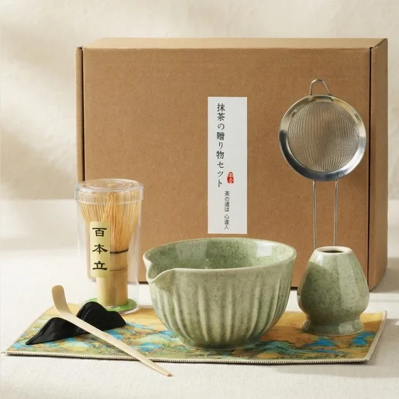 Matcha Whisk Set, 7-Piece Matcha Kit with Ceramic Bowl, Bamboo Whisk, Scoop,
