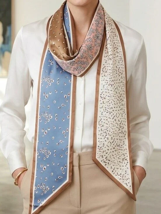 NWT Reversible Multi-Pattern Satin Long Skinny Scarf Hair Wrap | 60