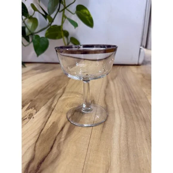 Vintage Coupe Glass with Silver Rim