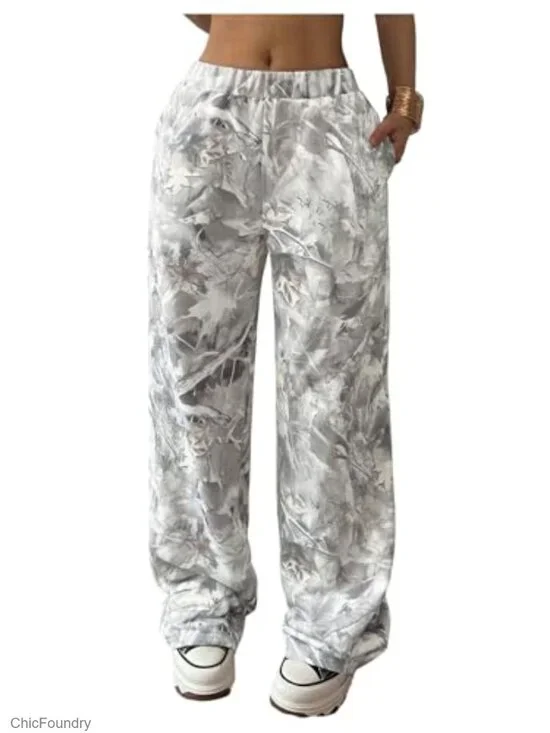 Girls Camo Sweatpants Elastic Waist Baggy Wide Leg Y2k Pockets Streetwear