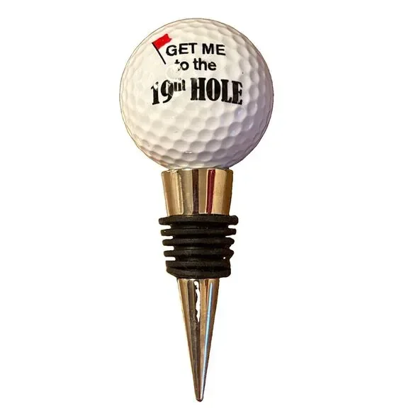 Unbranded Golf Ball Wine Bottle Stopper “Get Me To The 19th Hole” 4.5 Inches