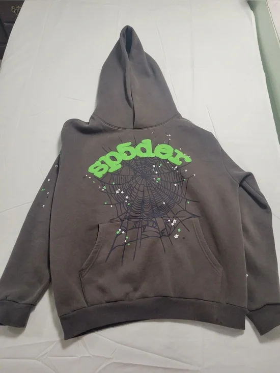 Kids Gray Hoodie with Neon Green Spider Web Graphic
