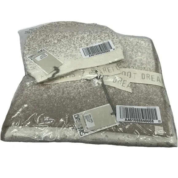 Barefoot Dreams CozyChic Lite Confetti Scarf & Beanie Set Gift Cream Taupe NWT‎