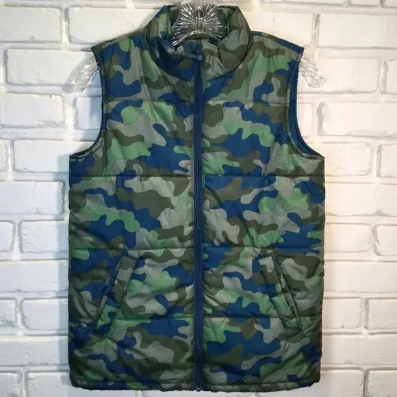 Lands’ End Camo print Puffer Vest Medium 10/12