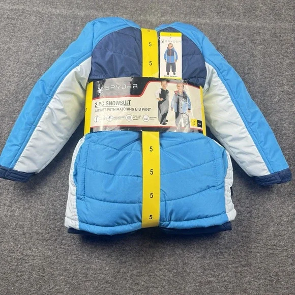 Spyder 2-Piece Snowsuit Jacket & Matching Bib Pants Size 5 Kids Boys Blue NEW
